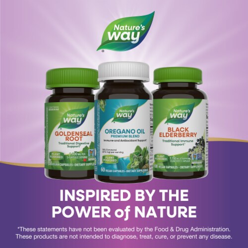 Nature’s Way Oregano Oil Premium Blend 75% Carvacrol 37.5 mg Per Serving Vegan Capsules Perspective: bottom