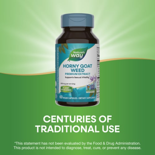 Nature's Way Horny Goat Weed Premium Extract Supports Sexual Vitality Capsules 500 mg Per Serving Perspective: bottom