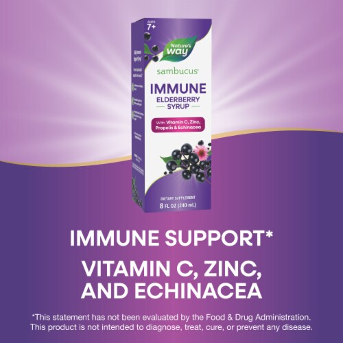 Nature's Way Sambucus Immune Elderberry With Vitamin C Zinc Echinacea Propolis Immune Support Syrup Perspective: bottom