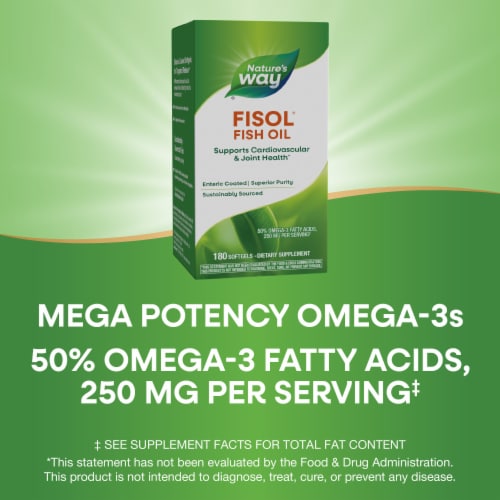 Nature's Way Fisol Fish Oil Mega Potency Omega-3s 50% EPA and DHA Enteric Coated Softgels Perspective: bottom