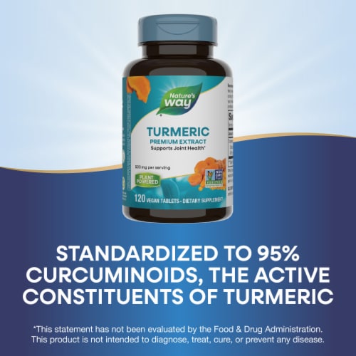 Nature's Way Turmeric Premium Extract Standardized to 95% Curcuminoids Tablets 500 mg Per Serving Perspective: bottom