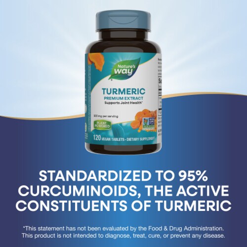 Nature's Way Turmeric Premium Extract Standardized to 95% Curcuminoids Tablets 500 mg Per Serving Perspective: bottom