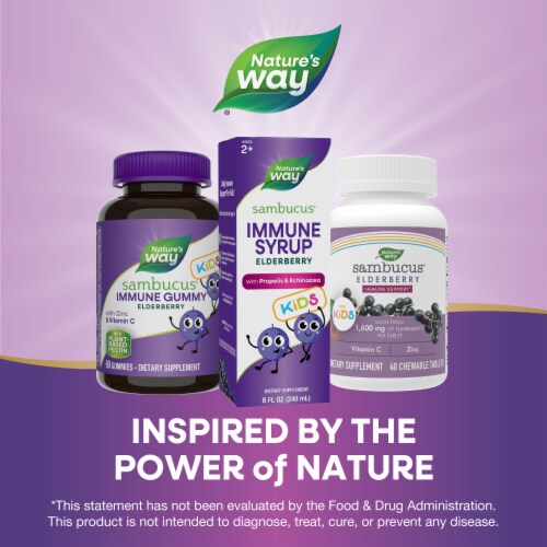 Nature's Way Sambucus Immune Kids Ages 2+ Elderberry Echinacea and Propolis Berry Flavored Syrup Perspective: bottom