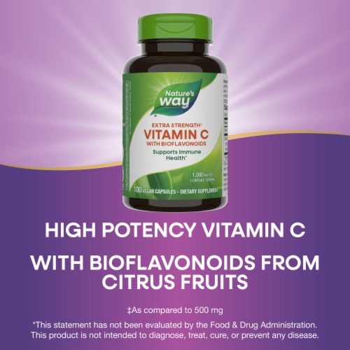 Nature’s Way Extra Strength Vitamin C with Bioflavonoids Vegan Capsules 1,000 mg Per Capsule Perspective: bottom