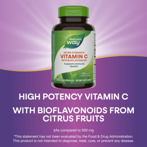 Nature’s Way Extra Strength Vitamin C with Bioflavonoids Vegan Capsules 1,000 mg Per Capsule Perspective: bottom