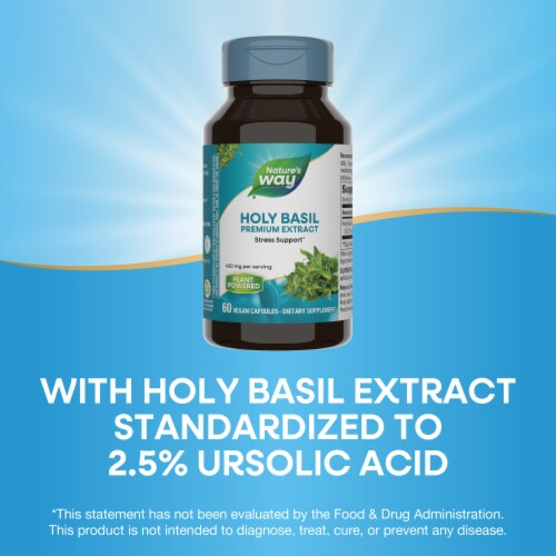 Nature’s Way Holy Basil Premium Extract Stress Support Vegan Capsules 450 mg per Serving Perspective: bottom