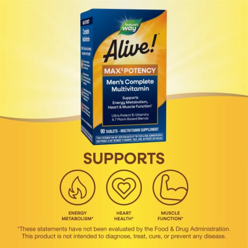 Nature's Way Alive! Max3 Potency Men's Complete B Vitamins Plant Based Blends Multivitamin Tablets Perspective: bottom
