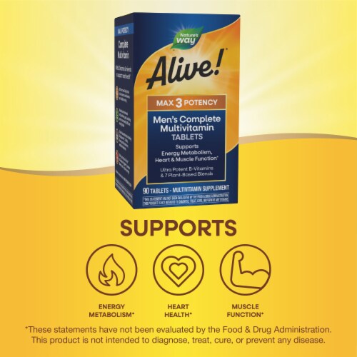 Nature's Way Alive! Max3 Potency Men's Complete B Vitamins Plant Based Blends Multivitamin Tablets Perspective: bottom