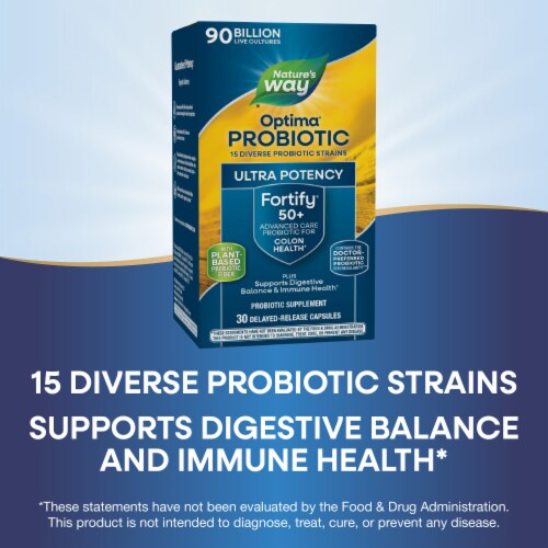 Nature's Way Fortify Optima Probiotic Adults 50+ 90 Billion Live Cultures 15 Strains Capsules Perspective: bottom