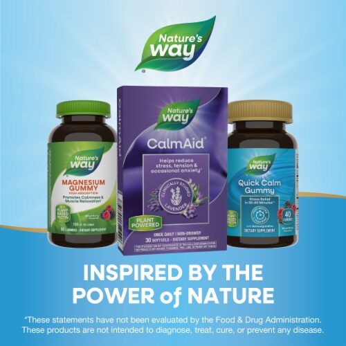 Nature's Way CalmAid Stress Support Clinically Studied Lavender Softgels Perspective: bottom
