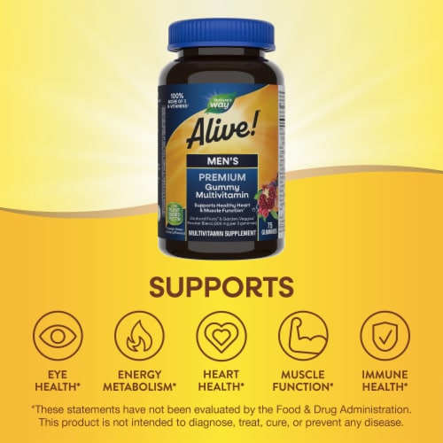 Nature's Way Alive! Men's Premium Multivitamin B Vitamins Orange Cherry and Grape Flavored Gummy Perspective: bottom
