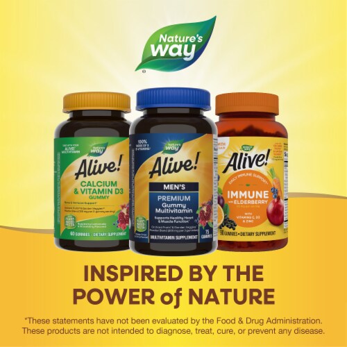 Nature's Way Alive! Men's Premium Multivitamin B Vitamins Orange Cherry and Grape Flavored Gummy Perspective: bottom