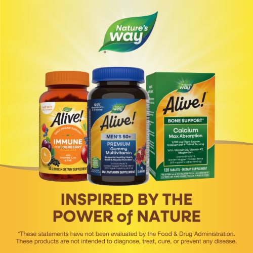 Nature's Way Alive! Men's 50+ Premium Multivitamin Orange Grape and Cherry Flavored Gummy Perspective: bottom