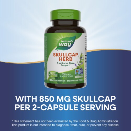 Nature's Way Scullcap Herb Traditional Sleep Support Capsules 850 mg Per 2 Capsule Serving Perspective: bottom