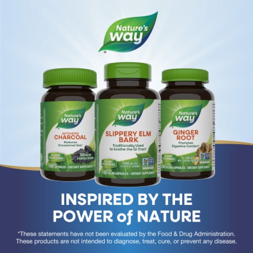 Nature's Way Slippery Elm Bark Traditionally Soothes GI Tract 1600 mg Per 4 Capsule Serving Perspective: bottom