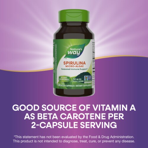 Nature's Way Spirulina Micro-Algae with Vitamin A Capsules 760 mg Per 2 Capsule Serving Perspective: bottom