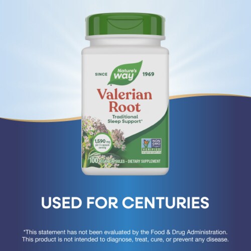 Nature's Way Valerian Root Traditional Sleep Support Vegan Capsules 1590 mg Per 3 Capsule Serving Perspective: bottom