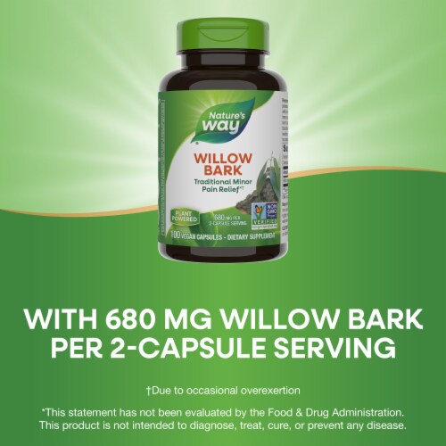 Nature's Way Willow Bark Traditional Minor Pain Relief Capsules 680 mg per 2 Capsule Serving Perspective: bottom