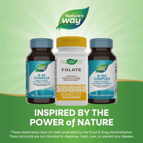 Nature's Way Folate Supports Nervous System Development Capsules 800 mcg Per Serving Perspective: bottom