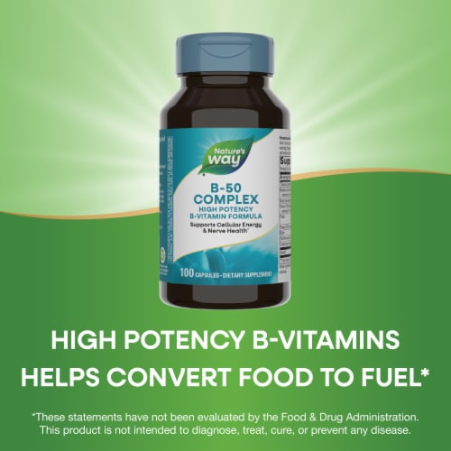 Nature's Way B-50 Complex Supports Cellular Energy and Nerve Health Support High Potency Capsules Perspective: bottom