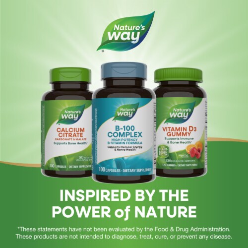 Nature's Way B-100 Complex Supports Cellular Energy and Nerve Health 8 B Vitamins Capsules Perspective: bottom