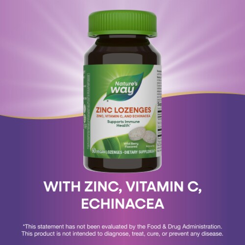 Nature's Way Zinc Vitamin C Echinacea Immune Support Wild Berry Flavored Lozenges Perspective: bottom