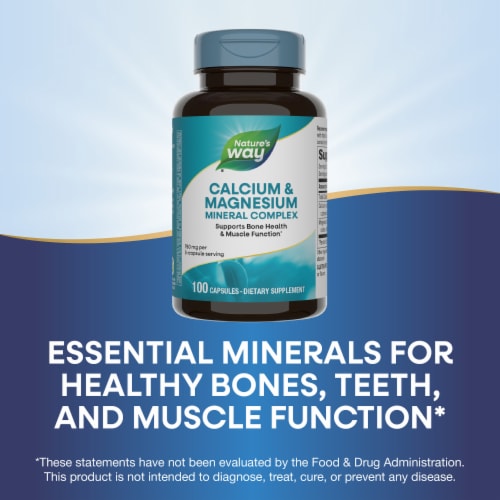 Nature's Way Calcium and Magnesium Mineral Complex Capsules 750 mg Per 3 Capsule Serving Perspective: bottom