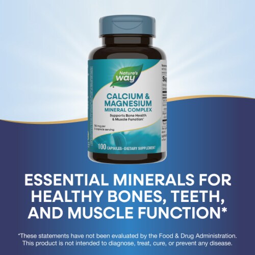 Nature's Way Calcium and Magnesium Mineral Complex Capsules 750 mg Per 3 Capsule Serving Perspective: bottom