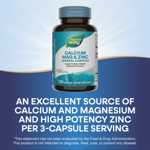 Nature's Way Calcium Magnesium & Zinc Mineral Complex Bones & Muscles Capsules Perspective: bottom