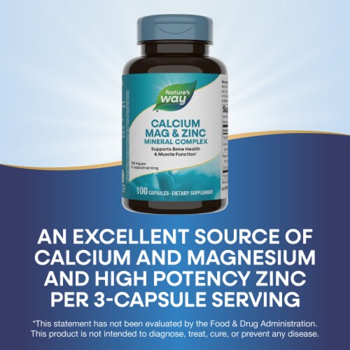 Nature's Way Calcium Magnesium and Zinc Mineral Complex Calcium Carbonate Citrate Malate Capsules Perspective: bottom