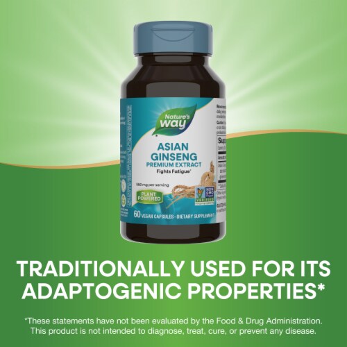 Nature's Way Asian Ginseng Premium Extract Adaptogenic Herb Capsules 550 mg per Serving Perspective: bottom