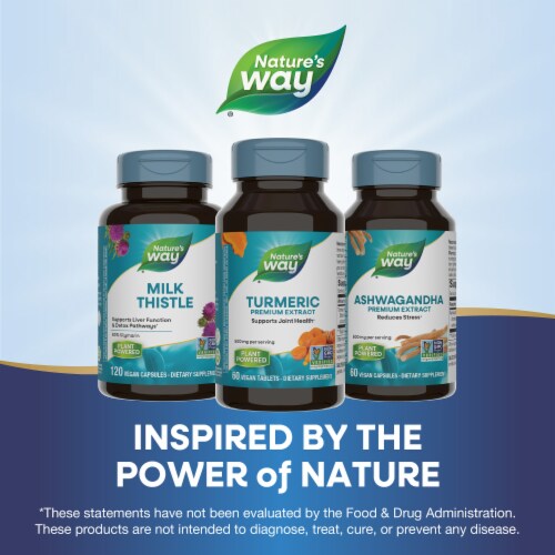 Nature's Way Turmeric Premium Extract Standardized to 95% Curcuminoids Tablets 500 mg Per Serving Perspective: bottom