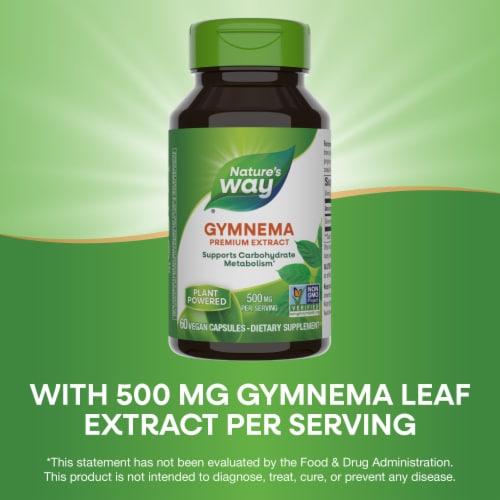 Nature's Way Gymnema Premium Extract Supports Carbohydrate Metabolism Capsules 500 mg per Serving Perspective: bottom