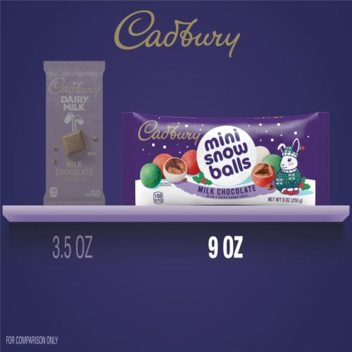 CADBURY Mini Snowballs Milk Chocolate with a Crisp Sugar Shell Christmas Candy Bag Perspective: bottom