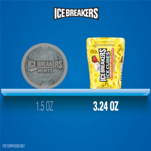 ICE BREAKERS Ice Cubes Strawberry Lemonade Flavored Sugar Free Chewing Gum Bottle Perspective: bottom