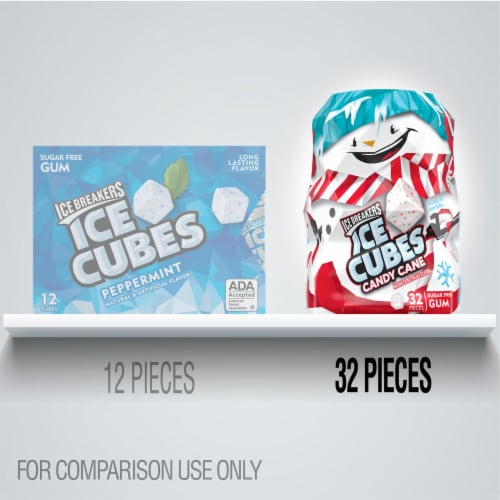 ICE BREAKERS ICE CUBES Candy Cane Flavored Sugar Free Chewing Gum Christmas Candy Bottle Perspective: bottom
