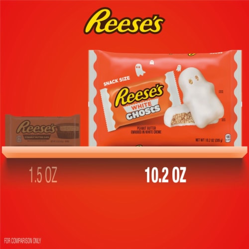 Reese's Halloween White Creme Peanut Butter Cup Ghost Snack Size Candy Perspective: bottom