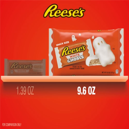 REESE'S White Creme Peanut Butter Snack Size White Ghosts Halloween Candy Bag Perspective: bottom