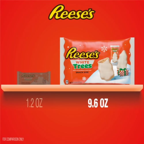REESE'S White Creme Snack Size Peanut Butter Trees Christmas Candy Bag Perspective: bottom