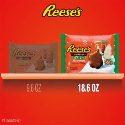 REESE'S Assorted Milk Chocolate and White Creme Peanut Butter Trees Christmas Candy Bag Perspective: bottom