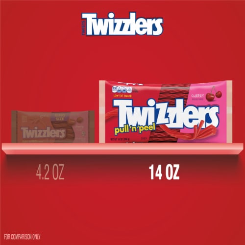 TWIZZLERS PULL 'N' PEEL Cherry Flavored Licorice Style Candy Bag Perspective: bottom