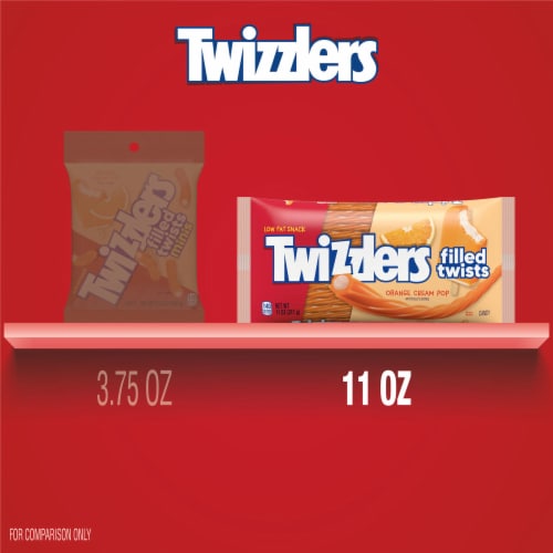 TWIZZLERS Filled Twists Orange Cream Pop Flavored Licorice Style Chewy Candy Bag Perspective: bottom