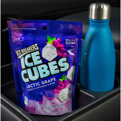 ICE BREAKERS Ice Cubes Arctic Grape Sugar Free Chewing Gum Pouch Perspective: bottom