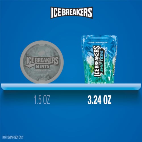 ICE BREAKERS Flavor Shifters Wintergreen to Coolmint Flavored Sugar Free Chewing Gum Bottle Perspective: bottom