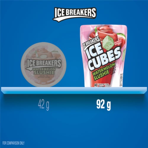 ICE BREAKERS Ice Cubes Watermelon Slushie Sugar Free Chewing Gum Bottle Perspective: bottom
