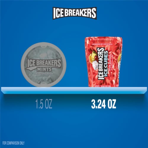 ICE BREAKERS Ice Cubes Fruit Punch Flavored Sugar Free Chewing Gum Bottle Perspective: bottom