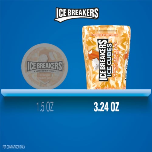 ICE BREAKERS Ice Cubes Orange Cream Pop Flavored Sugar Free Chewing Gum Bottle Perspective: bottom