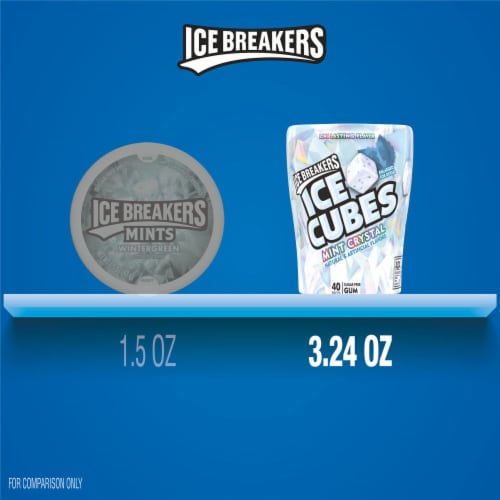 ICE BREAKERS Ice Cubes Mint Crystal Sugar Free Chewing Gum Bottle Perspective: bottom
