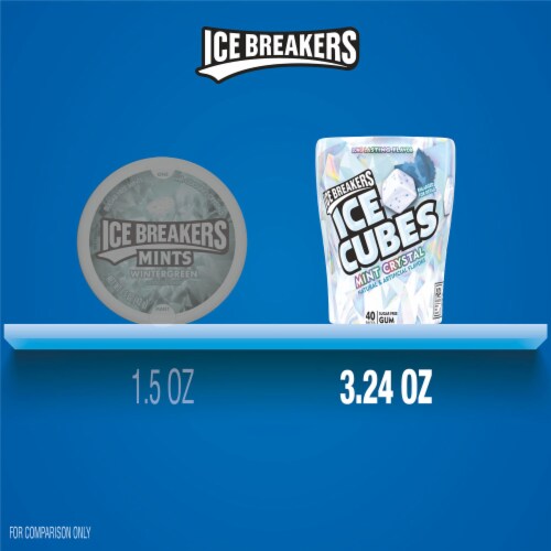 ICE BREAKERS Ice Cubes Mint Crystal Sugar Free Chewing Gum Bottle Perspective: bottom