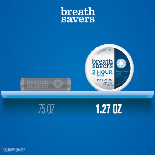 BREATH SAVERS Peppermint Flavored Sugar Free Breath Mints Tin Perspective: bottom